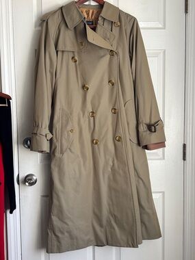 Vintage BURBERRYS Camel Wool Lined classic trench coast waist tie 38 Extra LONG